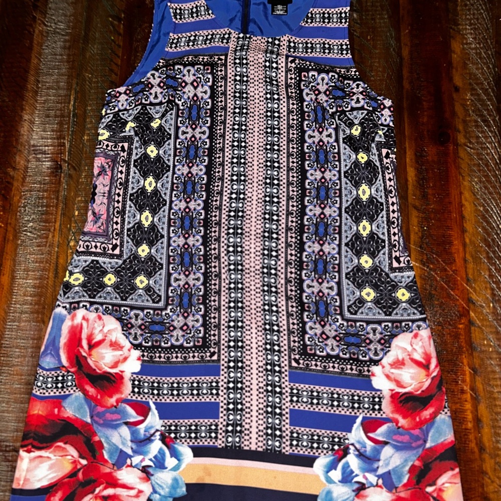 Willi Smith Blue and Red Patterned Mini Dress